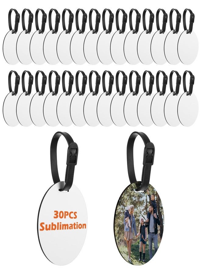 wutfuooo 30 Pcs Sublimation Blanks Luggage Tag Round Bulk MDF with Belt White Sublimation Blank Products Travel Bag Name ID Card Luggage Tags with Double-Sided Keychains Sublimation Bag Tags - Image 1
